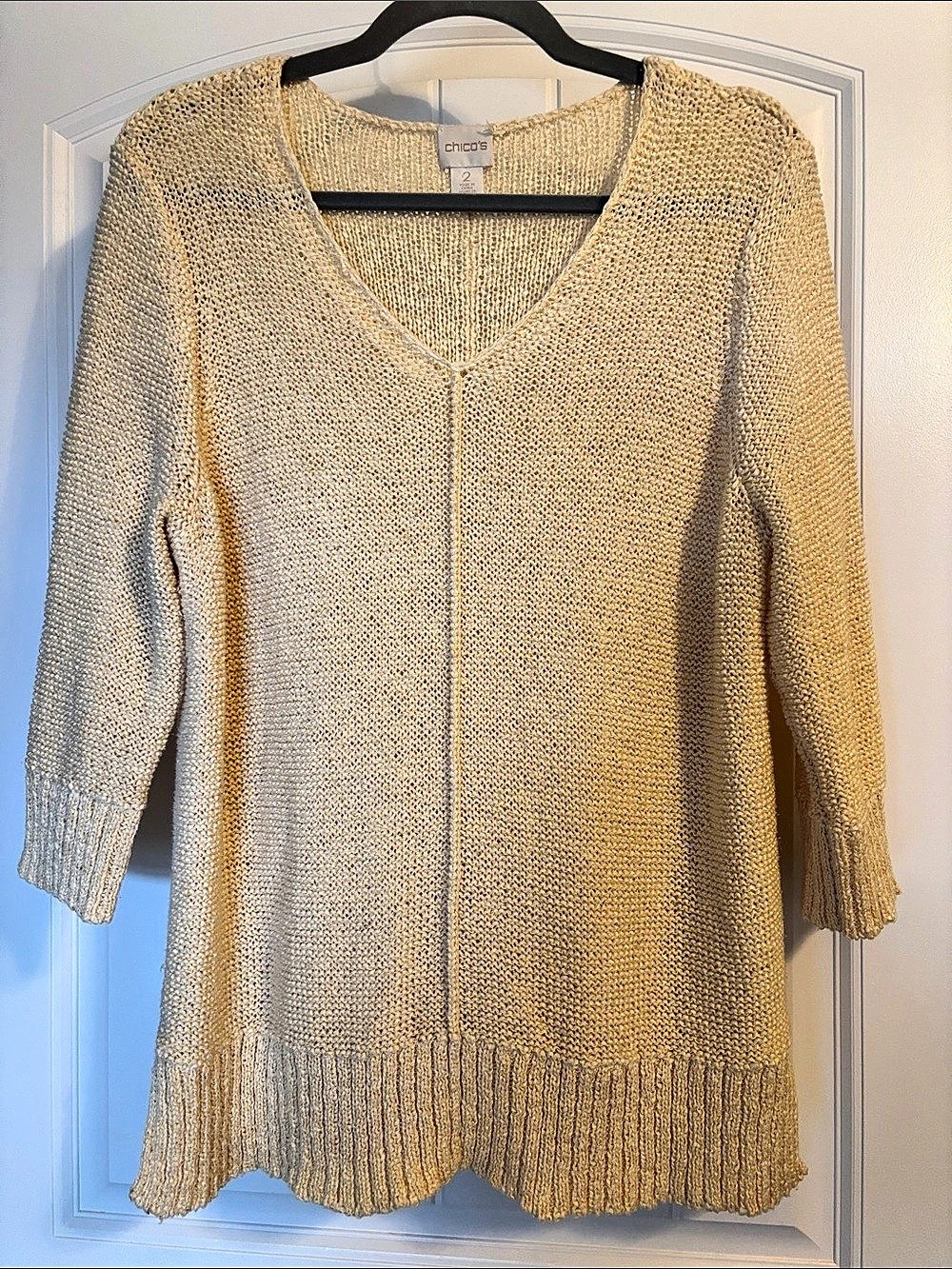 Chico's V-Neck Knit Cardigan in Beige Size 2